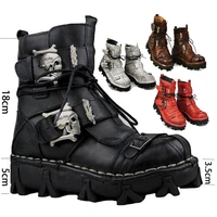 punk fashion boots mens vintage unique genuine leather motorcycle boots military combat boots skull martin ankle boots winter