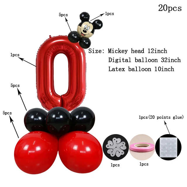 mickey 0 20 шт красный Микки Минни Маус детский душ День рождения Юбилей латексные алюминиевые воздушные шары вечерние украшения набор поставки - Цвет: mickey 0