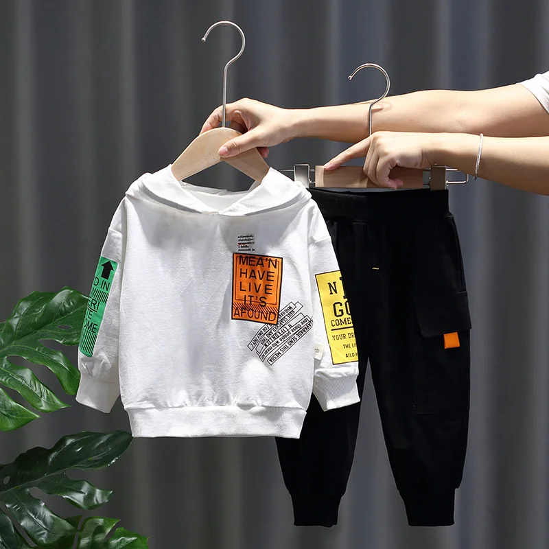 Осенние детские костюмы для маленьких мальчиков и девочек толстовки с капюшоном