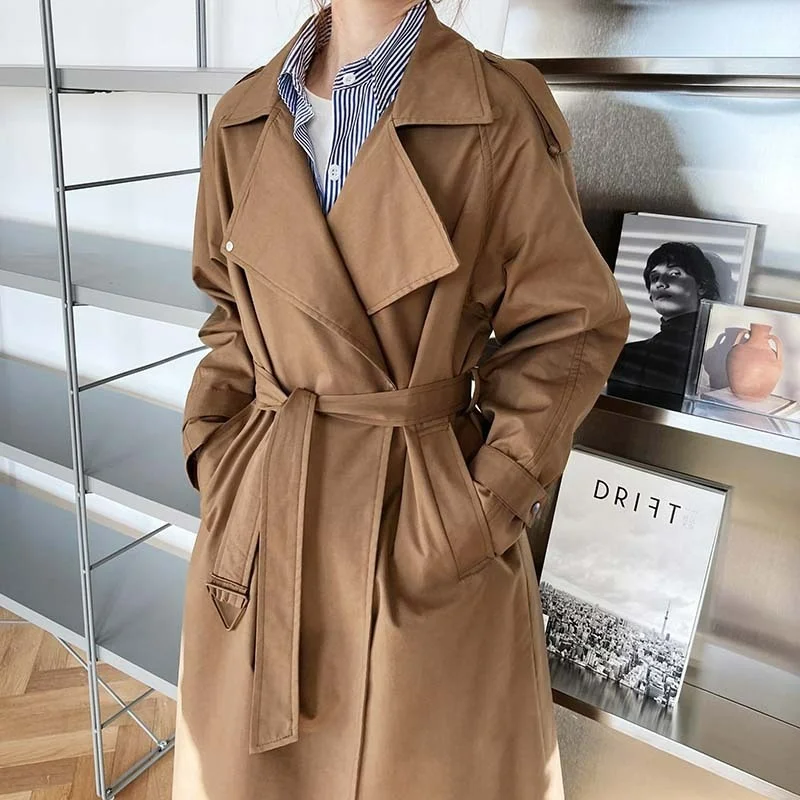 

Men Trench Coat 2021 New Spring Autumn Elegant Women British Medium Length Over Knee Windbreaker Women's Loose Korean Coat
