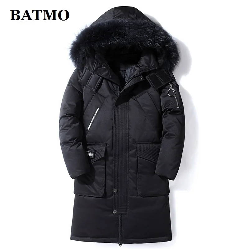 

2019 Новое поступление зимние мужские куртки BATMO с воротником из меха енота 90% на белом утином пуху с капюшоном, мужские теплые куртки, большие ...