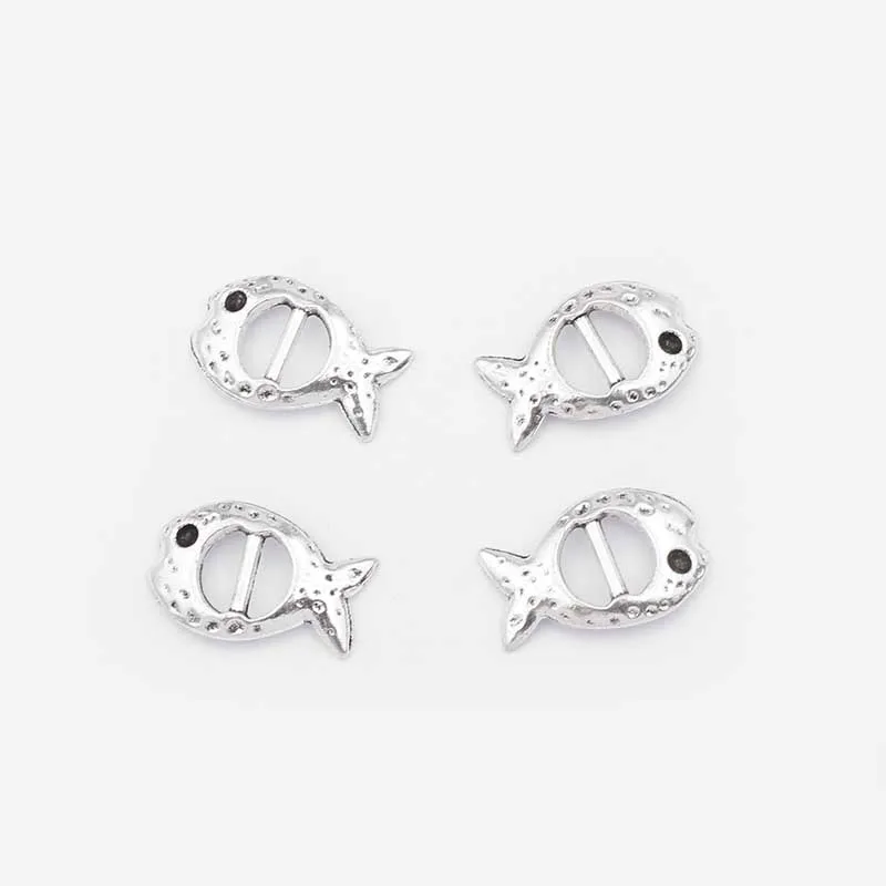 20 шт покрытые серебром Цвет рыбы в форме животных ленты слайдер для 8*2 мм плоского