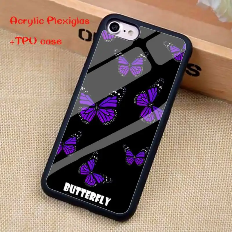 

Pretty butterfly Phone Case For iphone 11 Pro Max X XR XS SE 2020 6S 7 8 Plus Acrylic Plexiglass TPU phone case