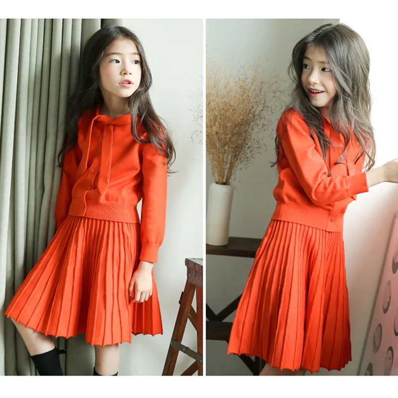 Комплект одежды для девочек подростков вязаный кардиган + юбка комплект из 2