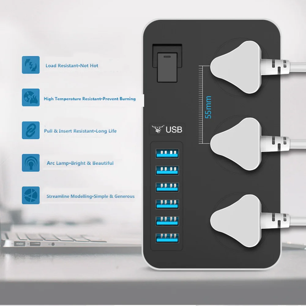 Мощность полосы Смарт USB гнездо адаптера Стабилизатор напряжения 3 позиционный