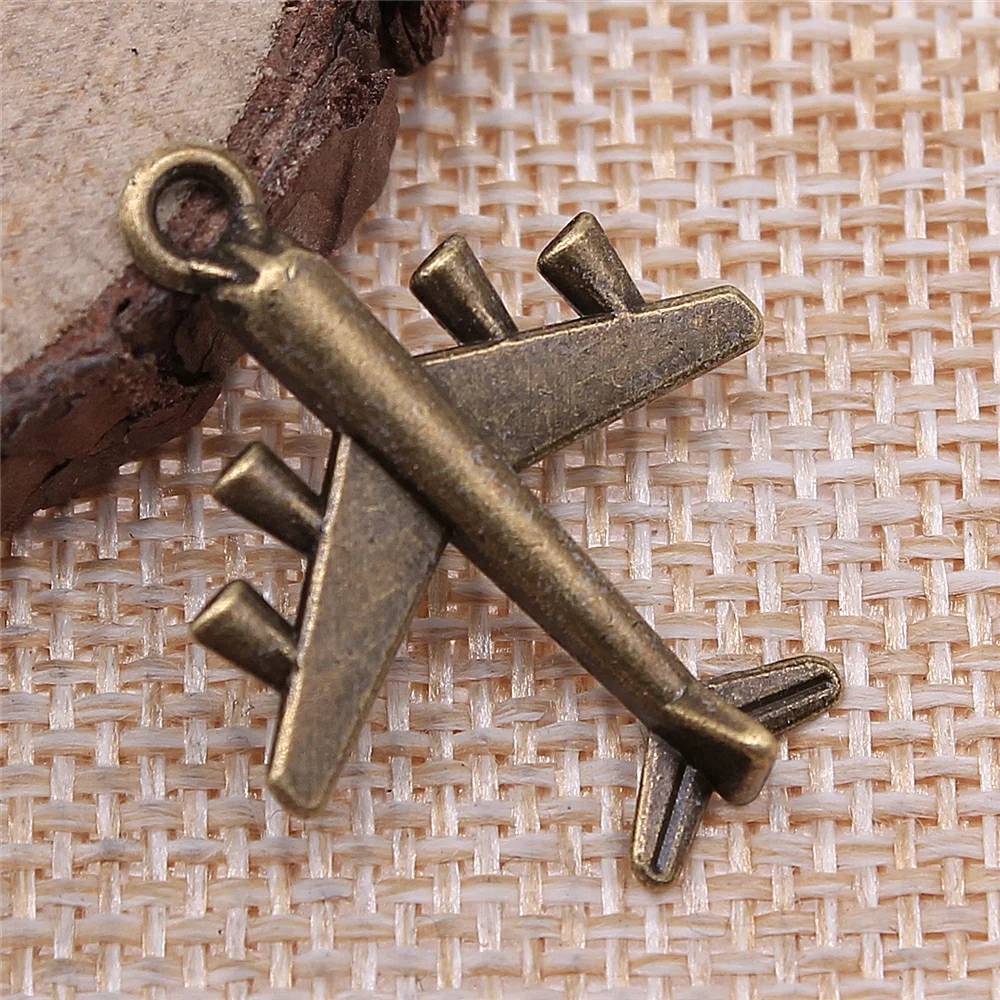 

free shipping 40pcs 23x28mm antique bronze aircraft charms diy retro jewelry fit Earring keychain hair card pendant accessories