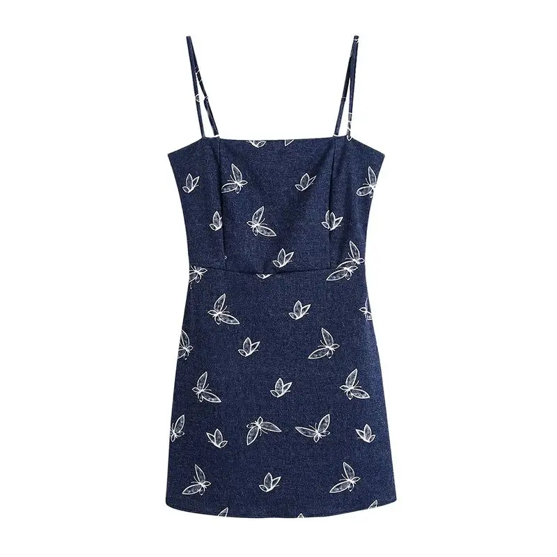 

Женское джинсовое мини-платье REUL Za, винтажное милое платье с принтом животных, открытой спиной и тонкими бретельками на молнии, 2021