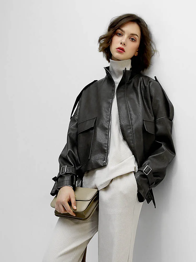 

JCHB 2021 real Leather Jacket women size genuine sheepshin leather coat spring new fashion streetwear real leather jacket