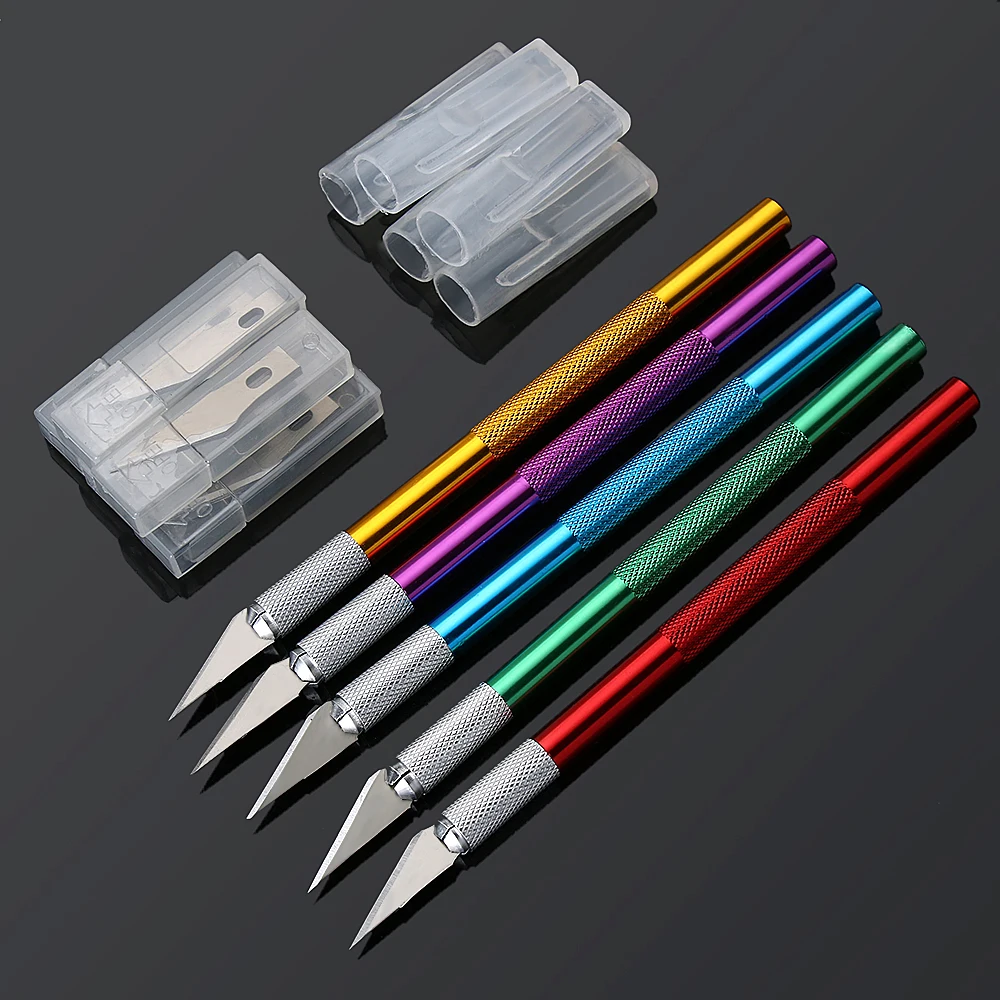 

1PC Multi-color Metal Handle Non-Slip Knife With 6Pcs Blade Scalpel Engraving Cutter Sculpture Carving Knife Pastry Cake Tools