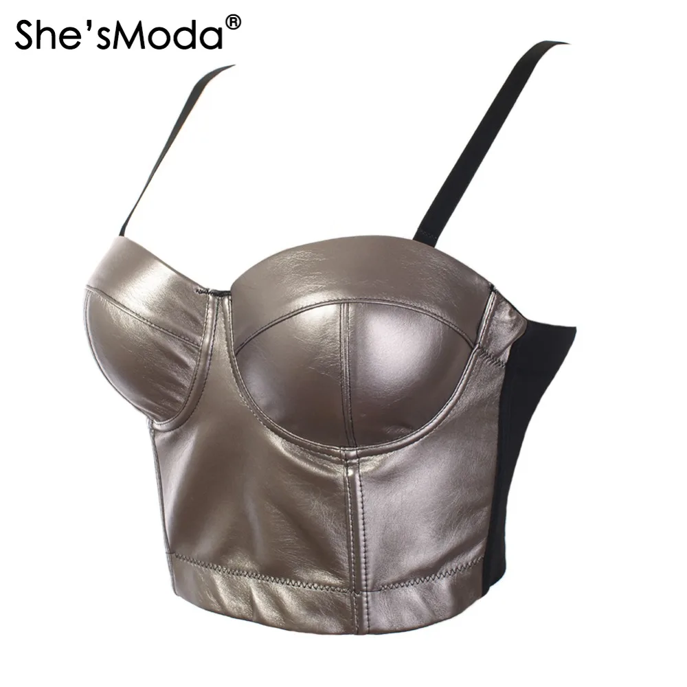 She'sModa искусственная кожа Bralet женский бюстье бюстгальтер ночной клуб вечерние обрезанный Топ жилет размера плюс