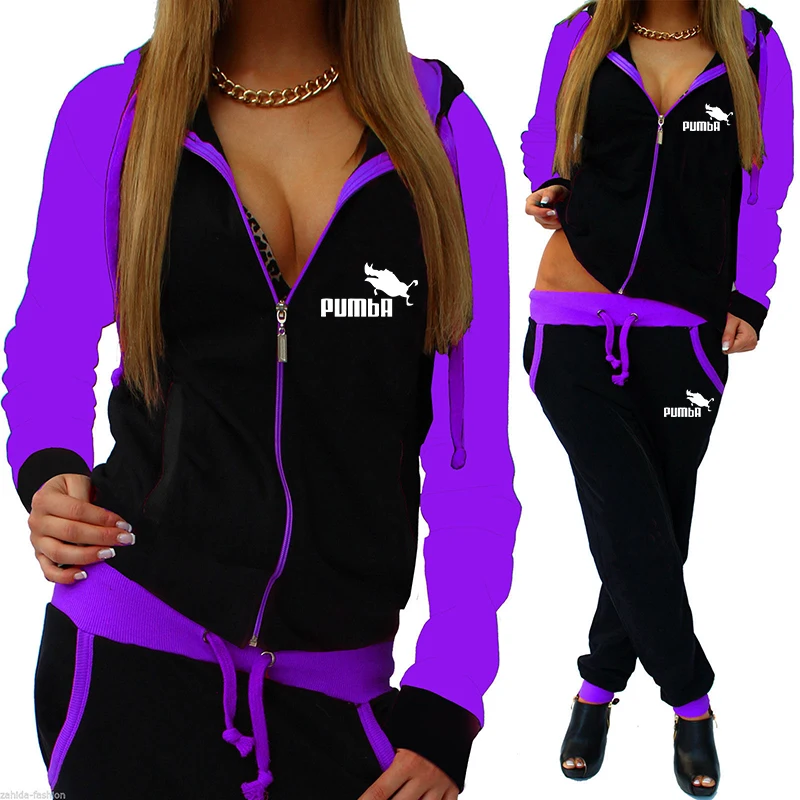 

Brand Print Tracksuit Women 2 Piece Set Zipper Sweatshirt+Pants Sportwear Women's Sports Suit Hooded Hoodies Set Spring Clothes