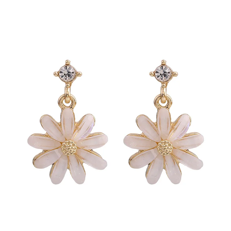 

Rhinestone Daisy Flower Earrings for Women Fashion Hanging Drop Earrings Engagement Wedding Jewelry Gifts Pendientes