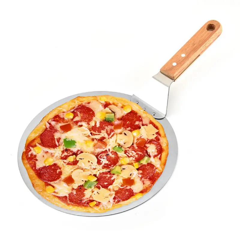 

Large Round Shovel Cake Safety Transfer Device Baking Tool 10 Inch Pizza Safety Transfer Shovel Stainless Steel Wooden Handle