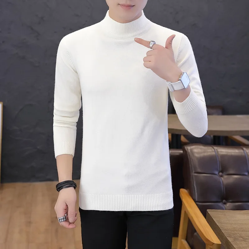 

Hot Sale Korean Clothes Male Slim Half-turtleneck Long Sleeve Pullover Man Casual Regular Black Knitted Sweater Col Rouler Homme