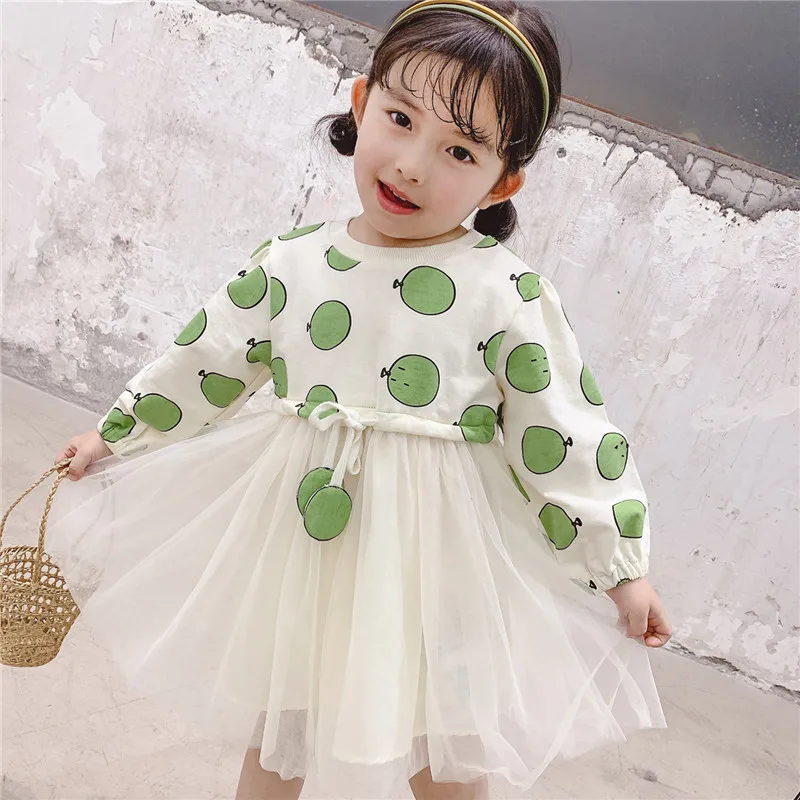 Pattern Organza 100% Cotton Spring Summer Girls Dress Kids Teenagers Children Clothes Outwear Special Occasion Long Sleeve