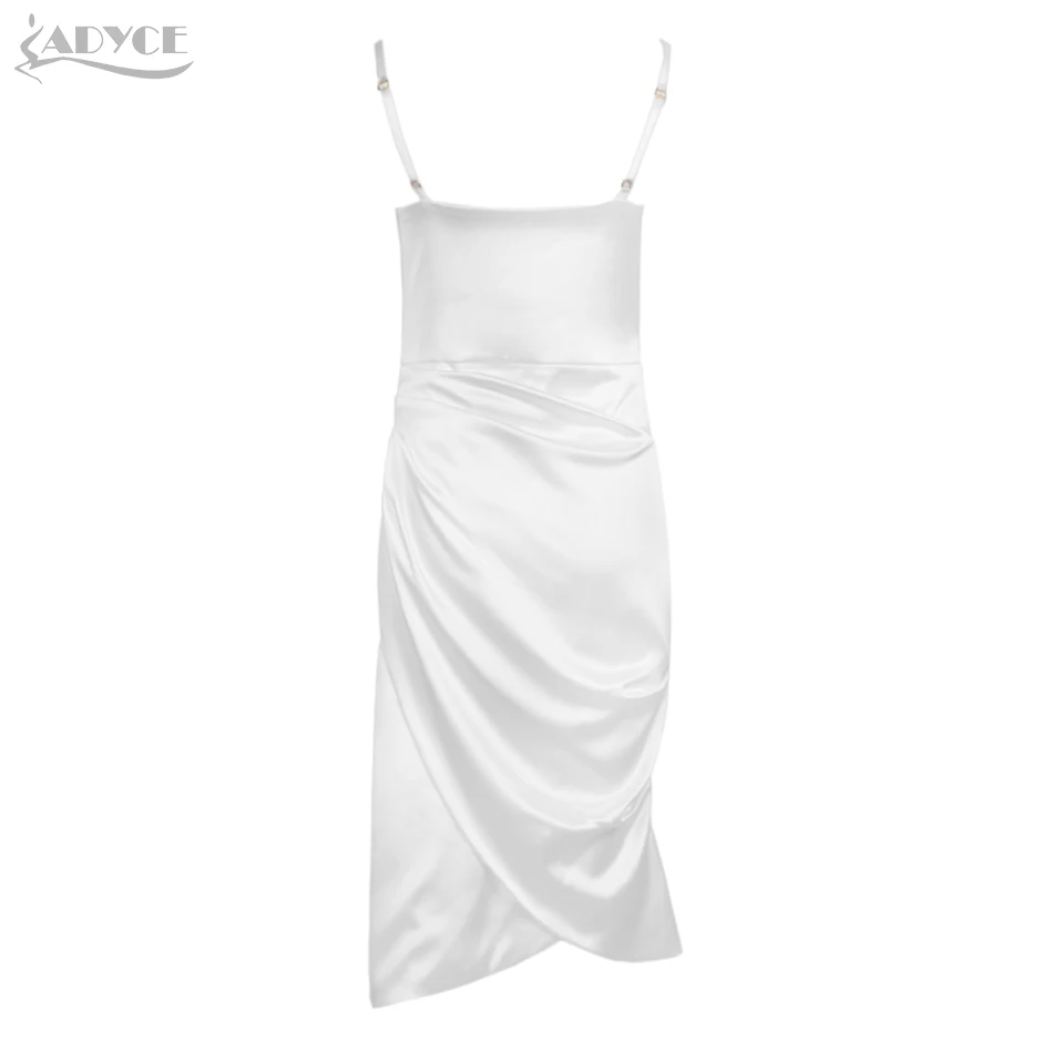 

Adyce 2021 New Winter Women Fashion White Spaghetti Strap Draped Dress Sexy Sleeveless Slash Neck Celebrity Runway Party Dresses