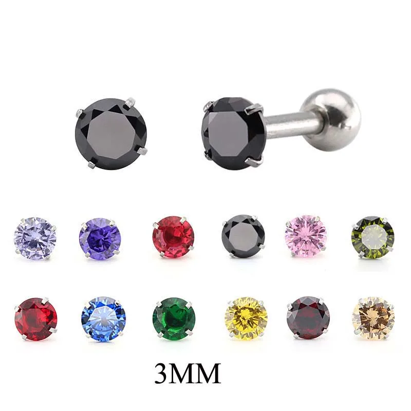 Женские серьги Пусеты Из Нержавеющей Стали 16 цветов 3 мм с фианитом модные