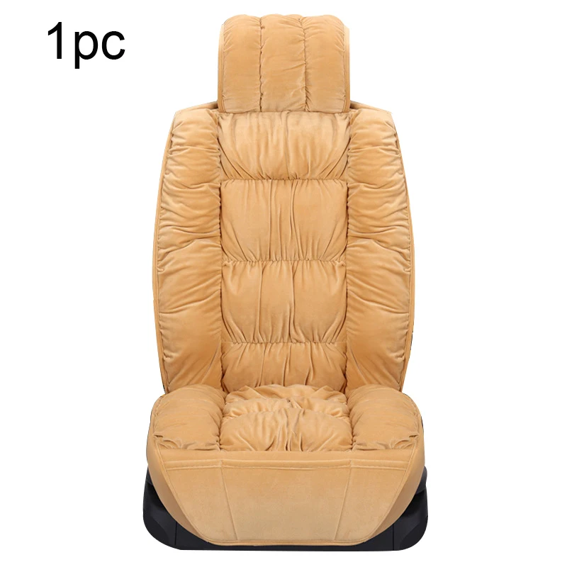 Front Beige 1pc Чехлы для автомобильных сидений, плюшевые чехлы для сидений автомобиля, интерьерные подушки для сидений, теплые Универсальные зимние защитные Ковровые Коврики, аксессуары - Название цвета: Front Beige 1pc