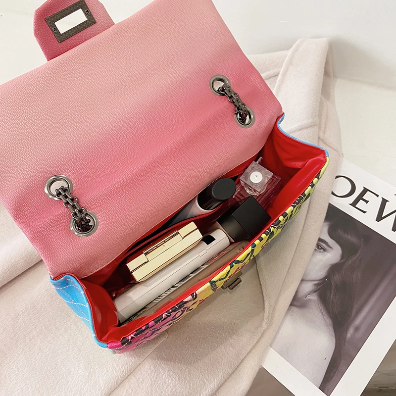 

Ins Hot Sale Graffiti Handbag Colorful Art Printed Princess Pures Rainbow Fashion Women Bag