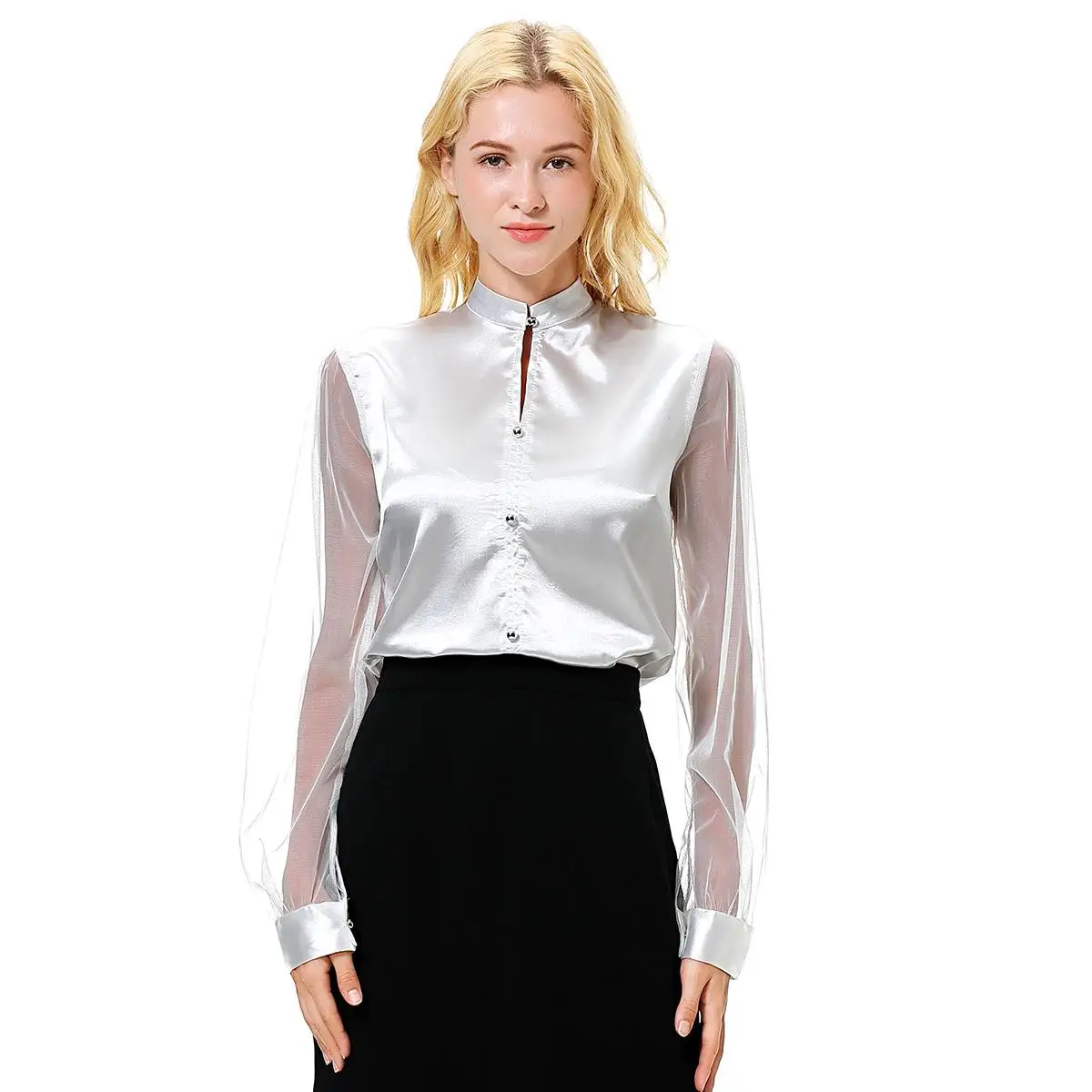 Женская кружевная блузка на пуговицах мягкая приталенная из искусственного