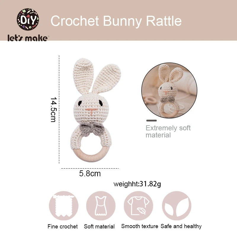 

1pc Rabbit Dropshipping Crochet Rattle Soother Bracelet Teether Set Baby Product Mobile Pram Crib Ring Wooden Toys
