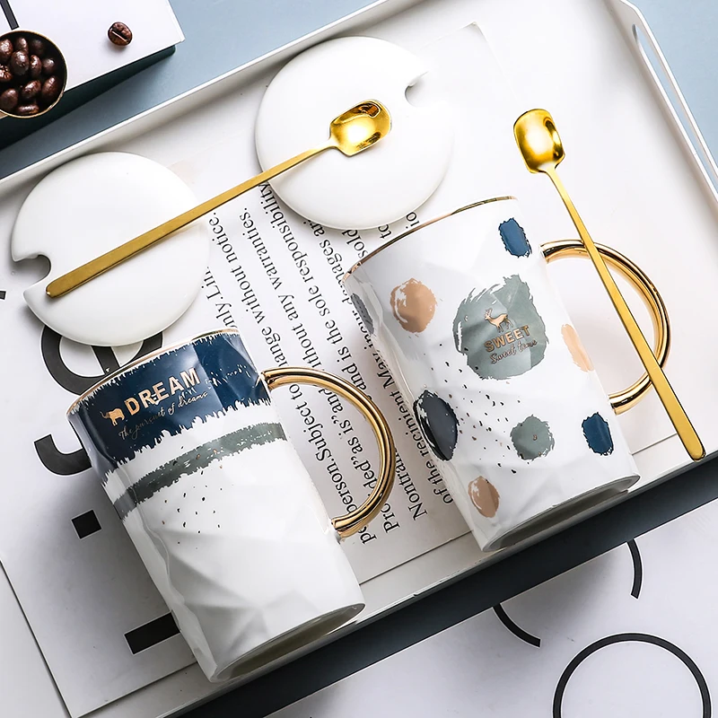 

Nordic INS style simple coffee cup with cover spoon set European style small luxury British afternoon tea ceramic cup