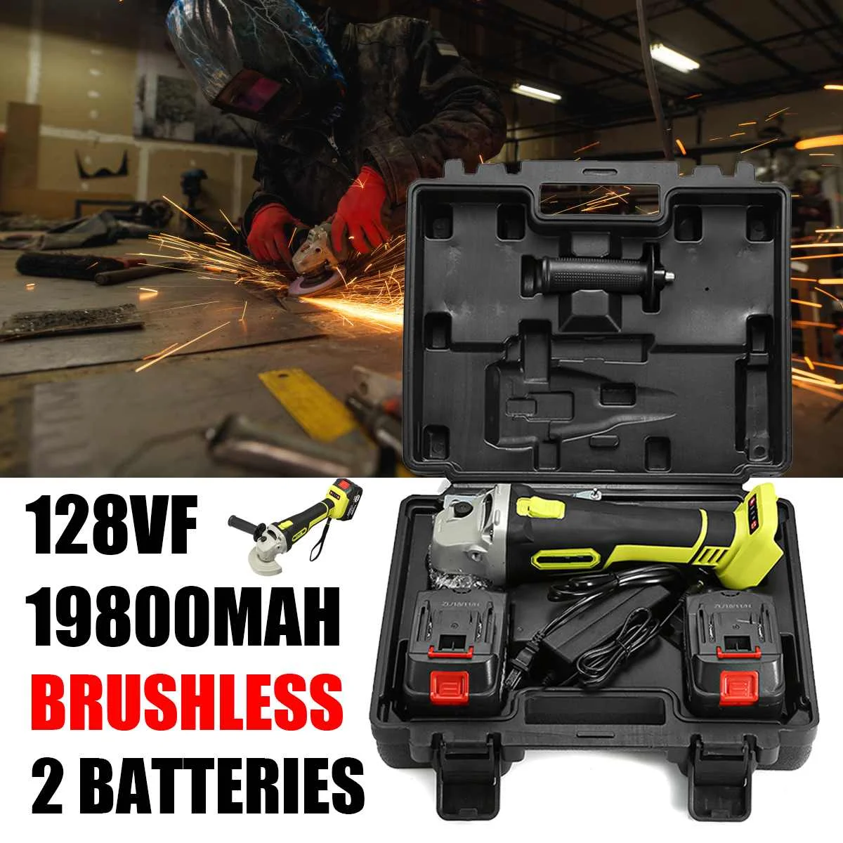 2 Battery 19800 мАч 128VF переносной электрический угловой шлифовальный станок беспроводной силовой инструмент для резки литиевой батареи перезаряжаемый Электроинструмент шлифовальный станок - Цвет: 2 Battery