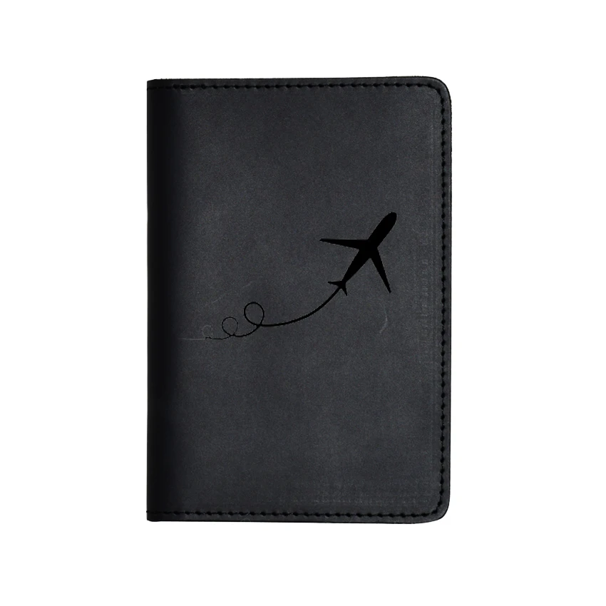 Кожаный чехол для паспорта с гравировкой самолета дорожный кошелек кредитный