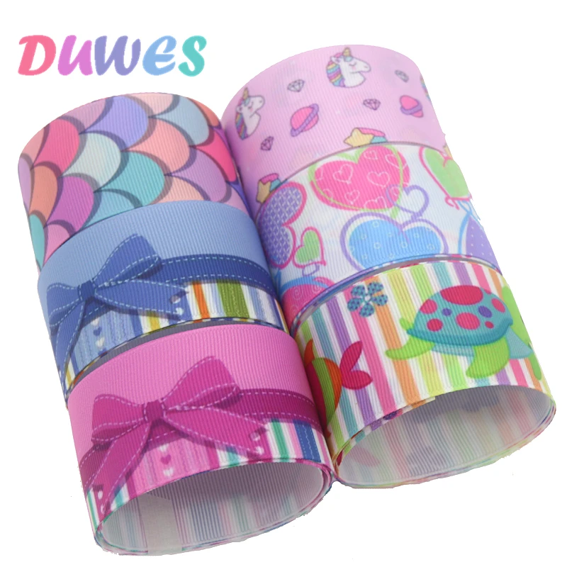 

DUWES 1.5'' 50yards fish scale horse sea bows Printed Grosgrain Ribbon Accessory Headwear Decoration DIY Wholesale 38mm D1323