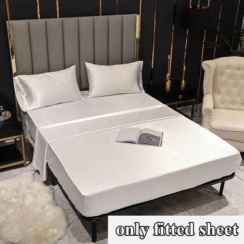 

High-End Satin Silk Fitted Bedsheet Pillowcase Solid Color Elastic Band Mattress Cover home Bedding Bed Sheet Matress Cover