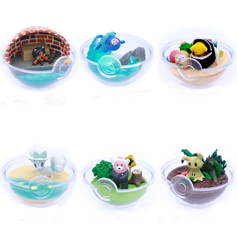 

6 Styles Pokemon Anime Figures Pikachu Mimikyu Popplio Litten Collection Decoration Model Ball Kids Birthday Toy Gift