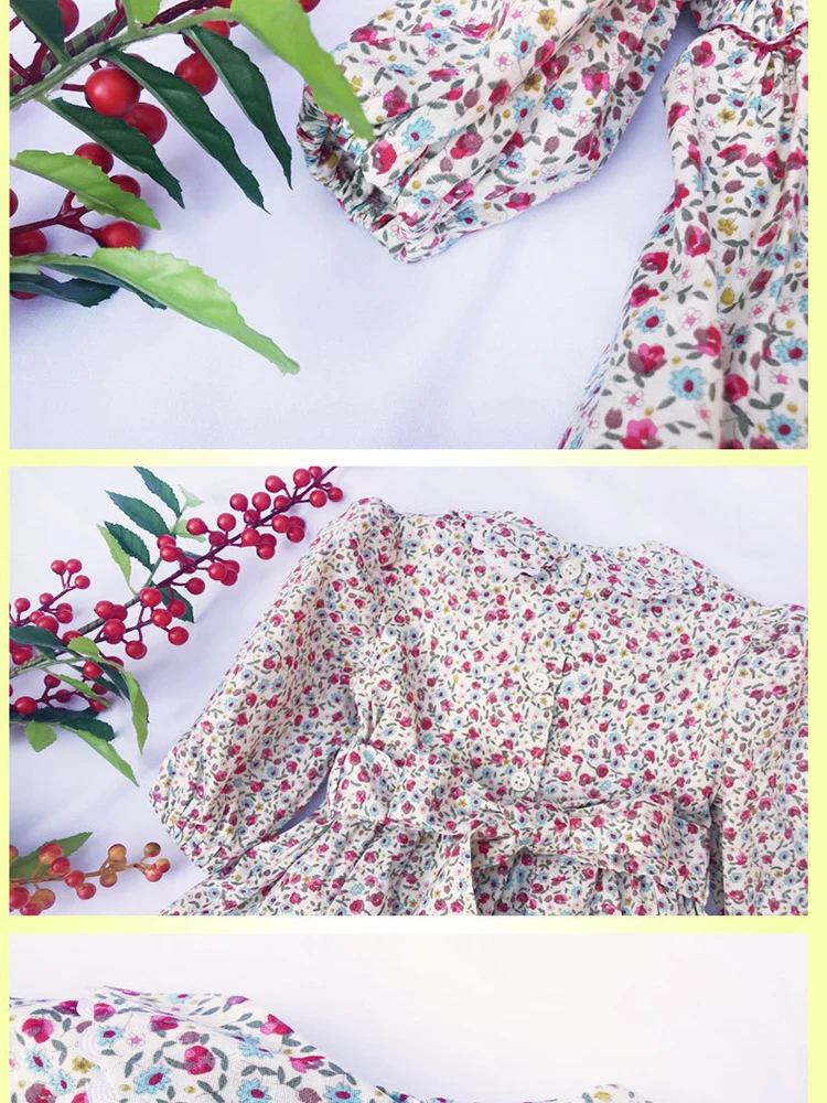 

Yoliyolei Smocked Style Girl Dress Cable Embroidered Flower Lace-Collar Dress Long-Sleeved Autumn Casual Kids Clothing