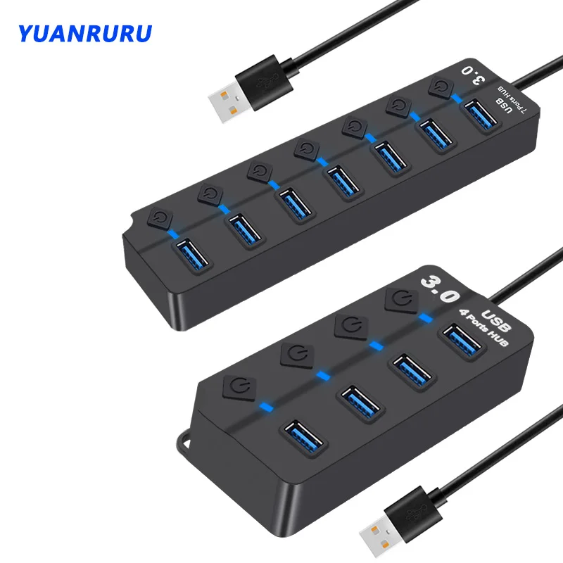 USB Hub 3.0 USB 3.0 Hub 4 7 Port Multiple Expander with Switch Power Adapter Multi USB Splitter For PC Computer Accessories