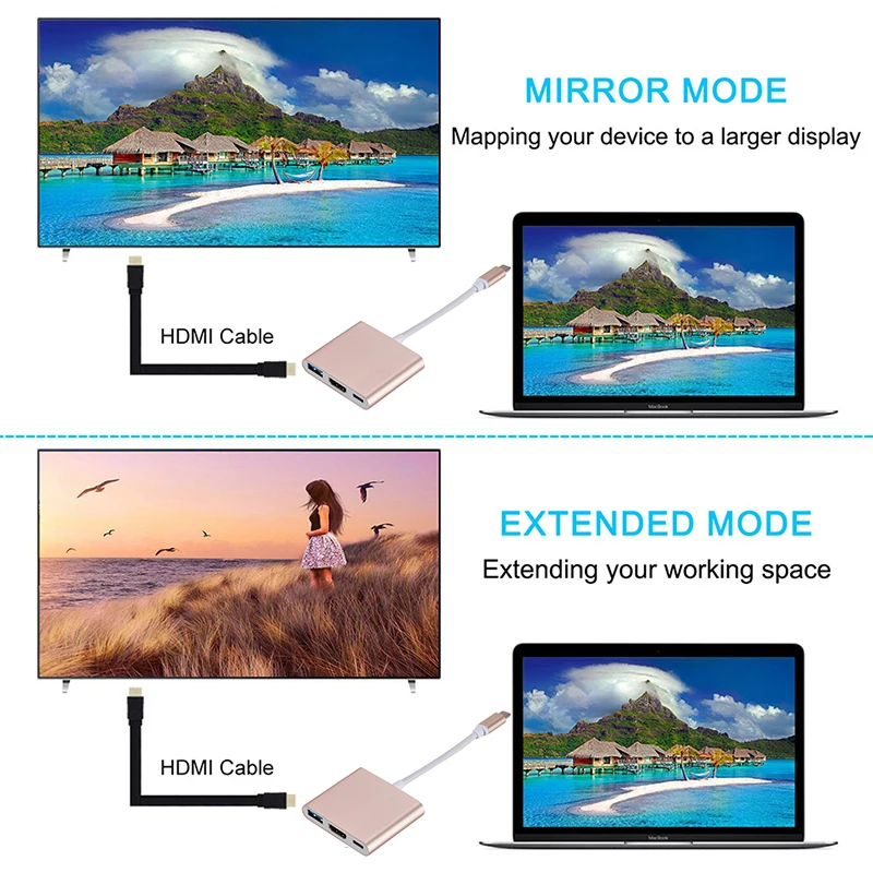 Kebidu USB 3 0 Тип C до 4K адаптер конвертер HDMI подходит для мужчин и женщин Hub Macbook Air