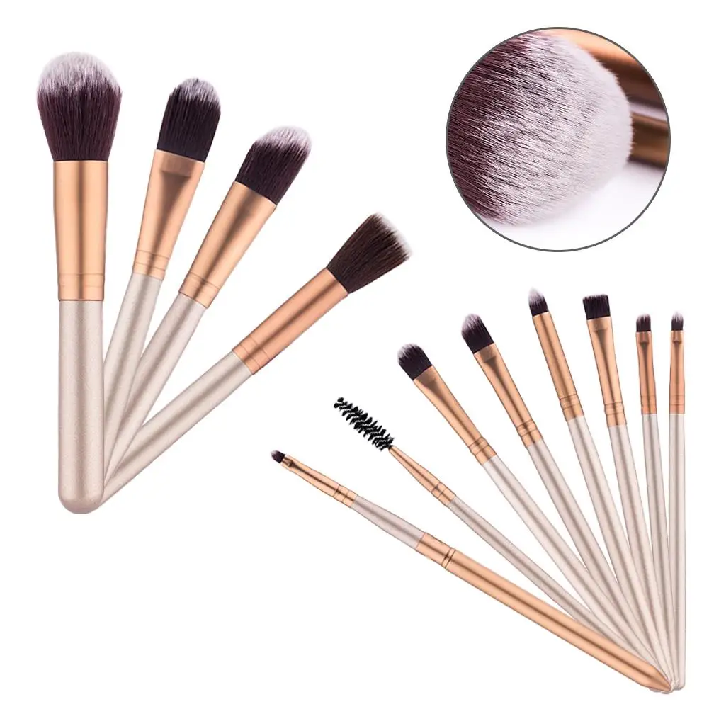 Набор деревянных кофейных золотых кистей для макияжа основы под макияж пудры