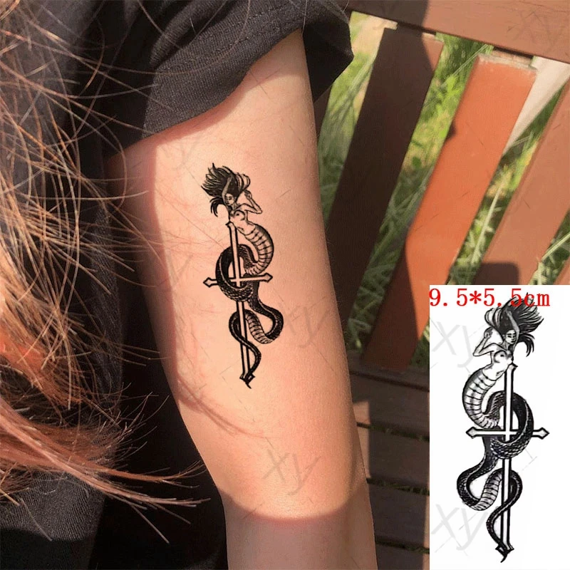 

Waterproof Temporary Tattoo Sticker Greece Myth Snake Girl Element Small Size The Body Art Flash Tatoo Fake Tatto for Woman Men