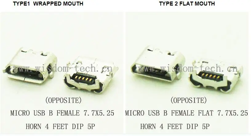 

1000pcs/lot USB Jack female B type Micro USB socket connector 7.7x5.25 horn 4feet DIP 5P (OPPOISITE)