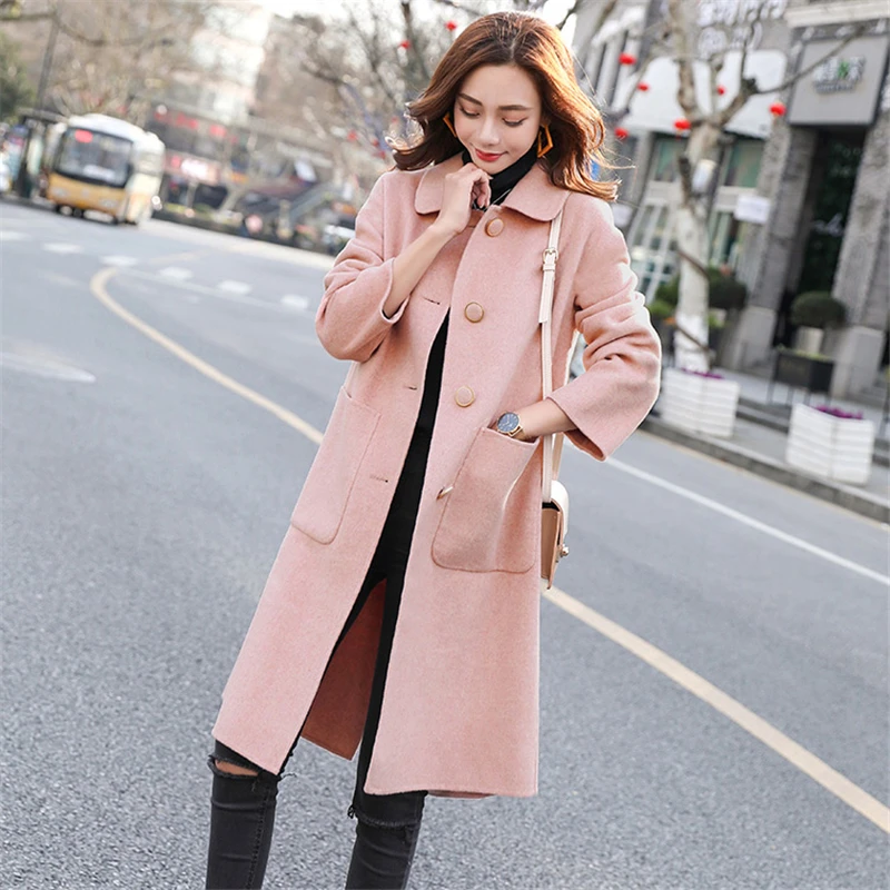 Новинка 2020 шерстяное пальто женское длинное зимнее корейское свободное плотное