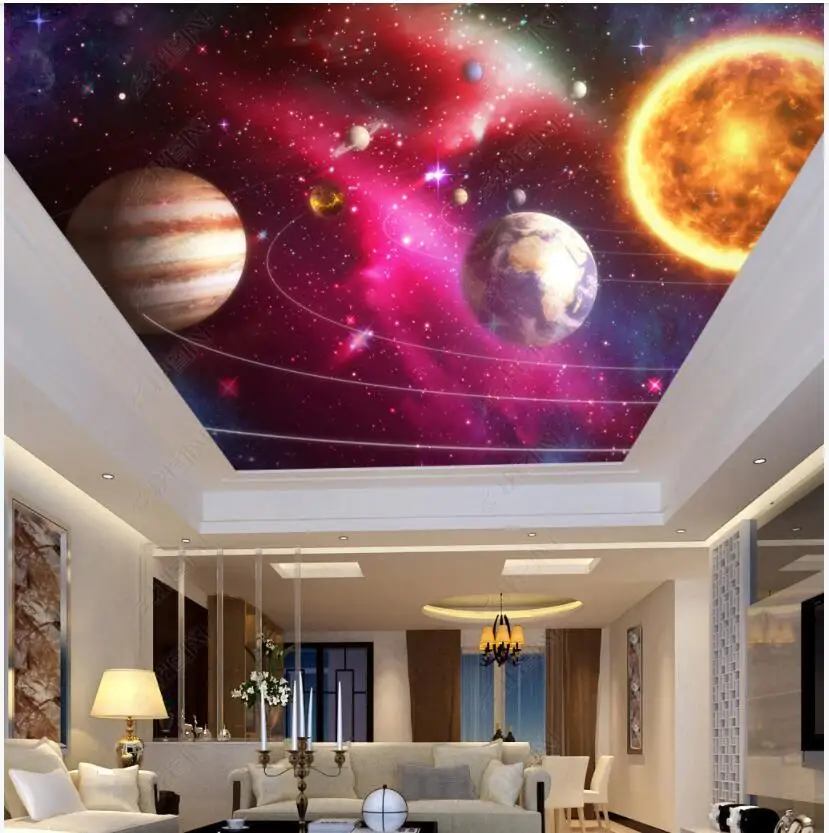 

Настенные 3D-обои на потолок, фотообои с изображением красивой Вселенной, галактики, солнечной системы, планет в гостиной, Настенные обои в р...