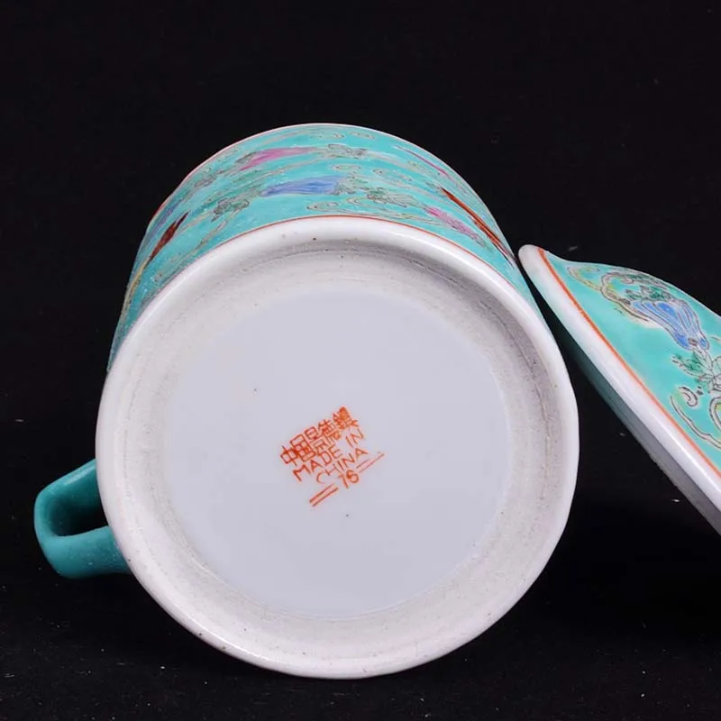 Зеленый 70S рельеф Чай чашки Восточной Азии дизайн кружка Винтаж Стиль Керамика