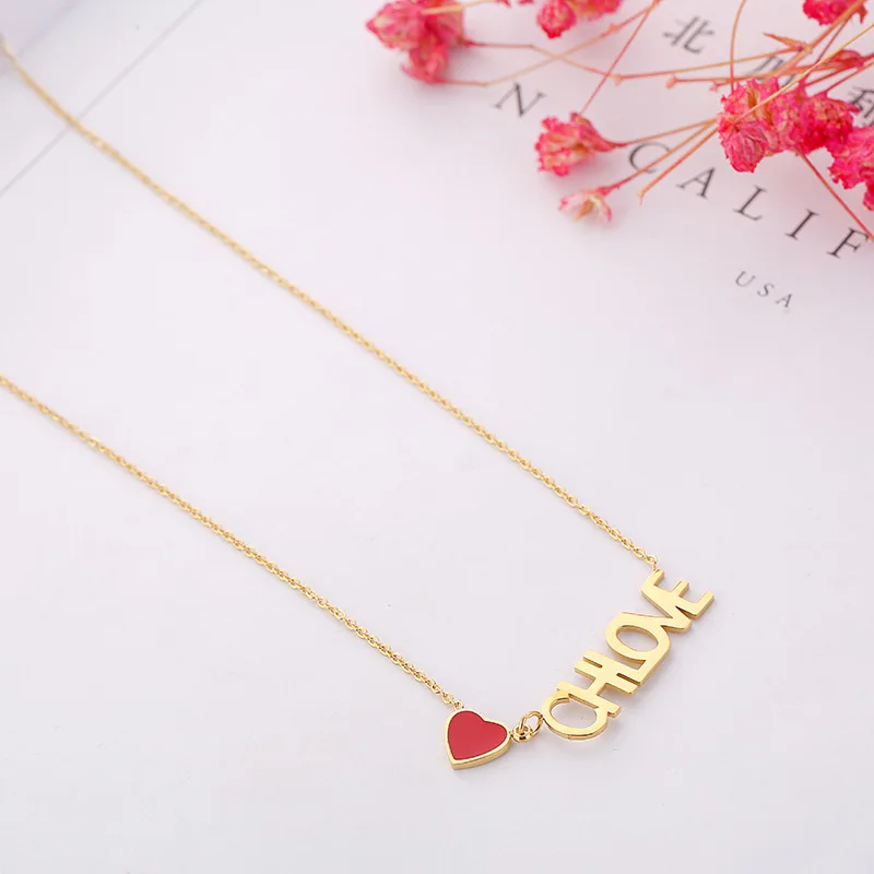 

TSHOU189 Love letter titanium steel necklace female clavicle chain pendant jewelry