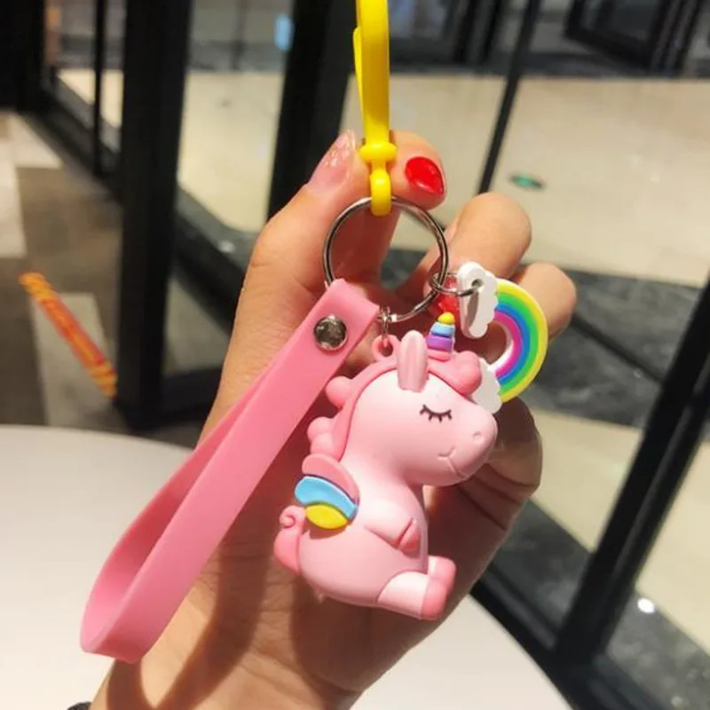 

Cute fashion Pony Unicorn keychain for couple women girl keychain Rainbow unicorn PVC Animal key ring backbag handbag pendant