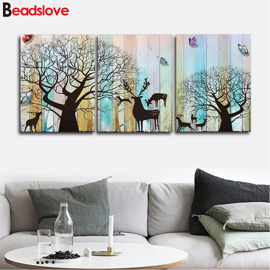 

Набор для алмазной вышивки с изображением мультяшных оленей и деревьев, 3 шт./компл.