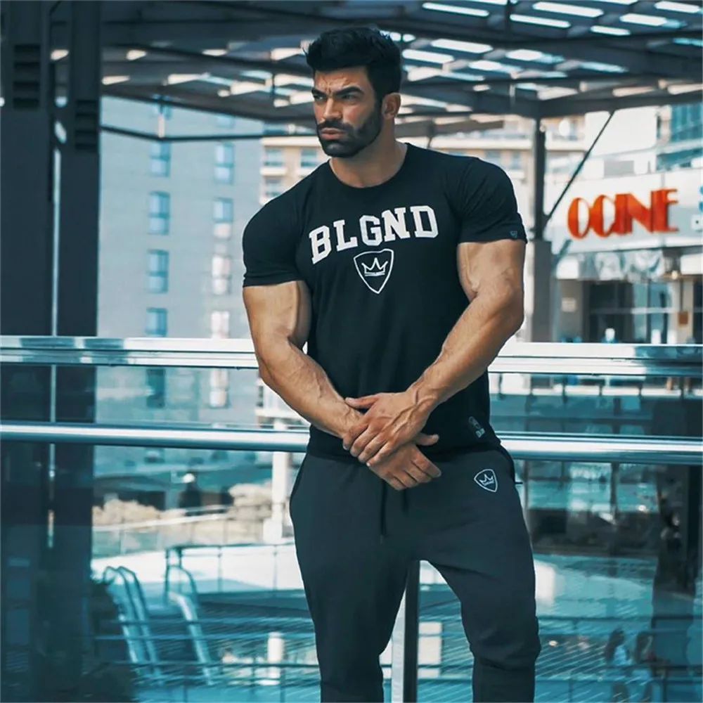 Повседневная футболка с принтом для мужчин фитнеса бодибилдинга футболки