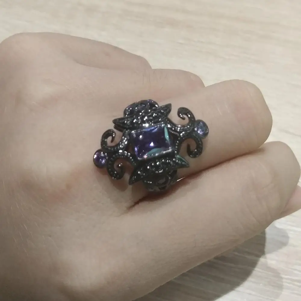 

Antique Vitage 925 Sterling Silver Amethyst CZ Ring For Women's Engagement Wedding Ring For Gift