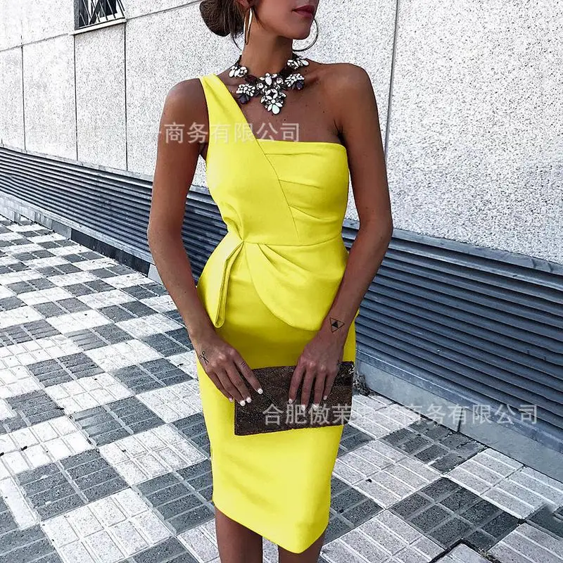 Сексуальное однотонное платье на одно плечо вечерние богемные пляжные миди