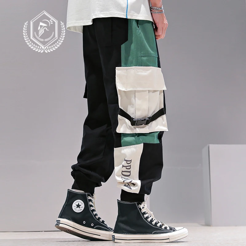 Мужские свободные штаны-шаровары для бега в стиле сафари лоскутные штаны с