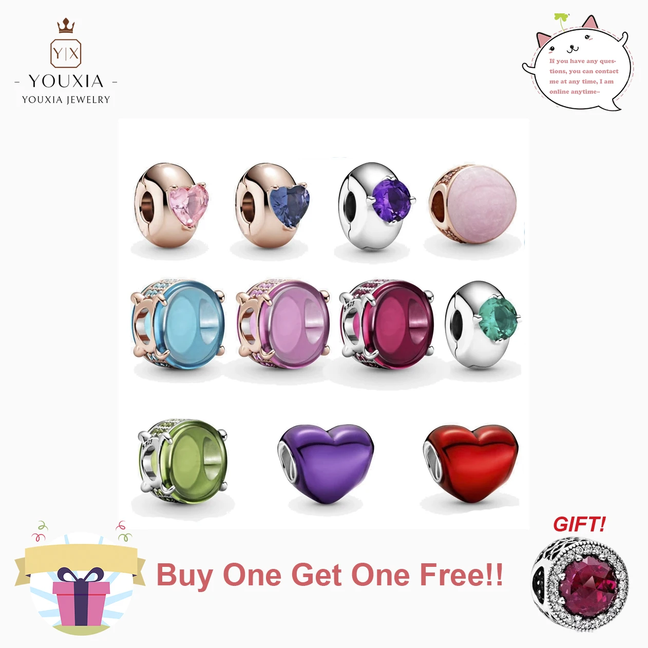 

Fit Original Pando Bracelet DIY Charm Colorful Heart-shaped Personality Design Fashion Light 925 Sterling Silver Couple Jewelry