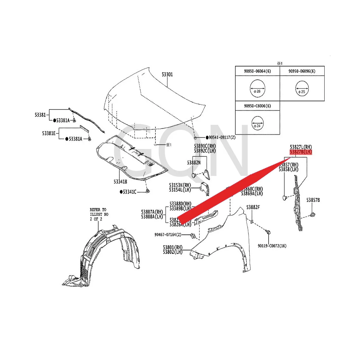 

Front fender side panel guard 2015-Toy ota HIG HLA ND ER left front fender, rear sealing strip, fender rear fender L