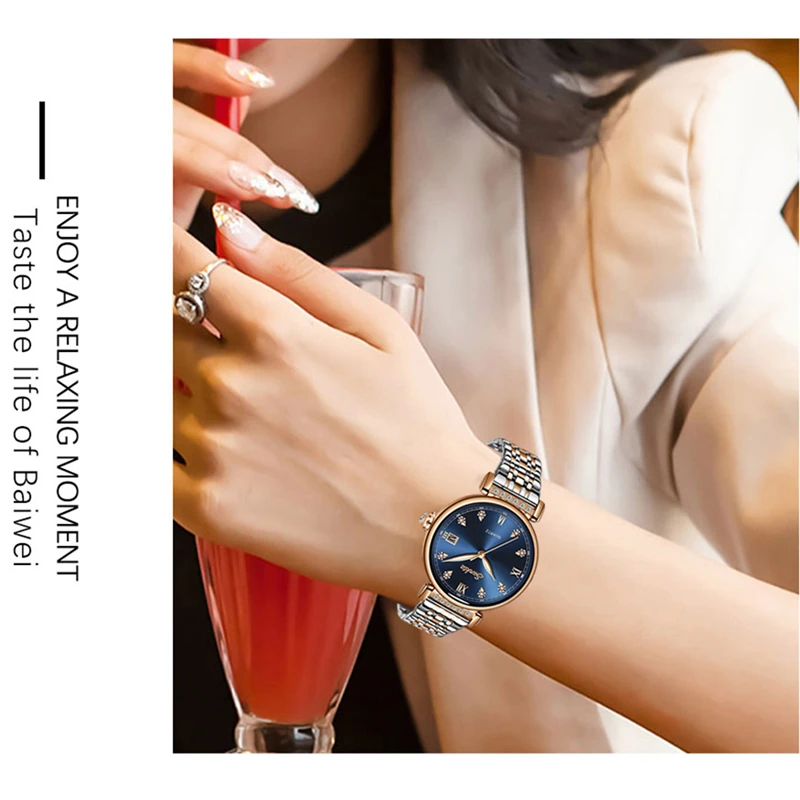 

SUNKTA NEW Women Watch Stainless Steel Lady Wristwatch Fashion Waterproof Ladies Watches Simple Blue Girl Clock Relogio Feminino